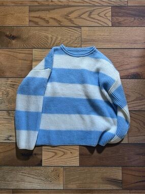 SHEIN Blue White Striped Ribbed Knit Sweater Size S